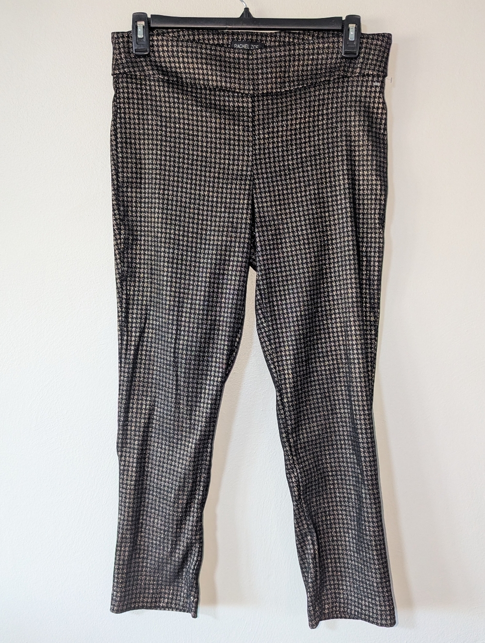 12 Rachel Zoe Metallic‎ Houndstooth Straight Leg Pull On Pants